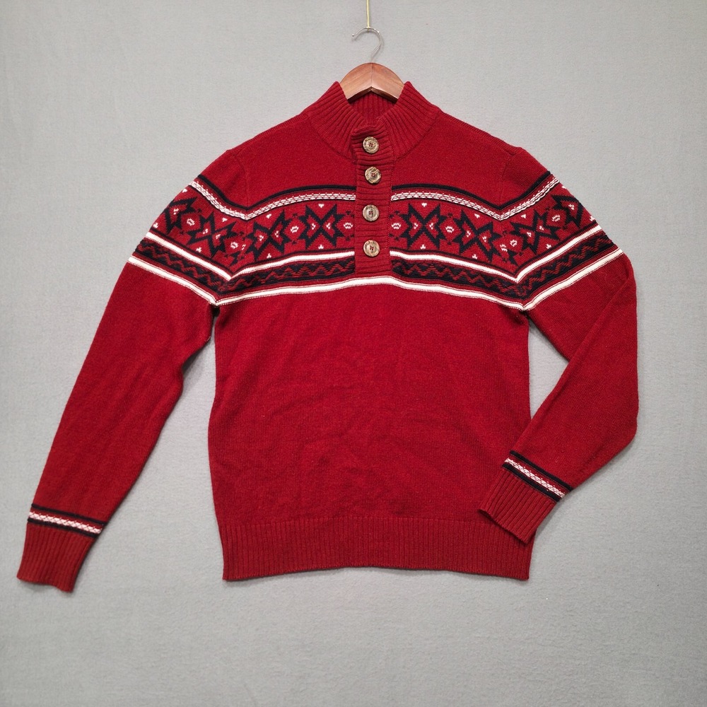Jeans By Buffalo Mens Pullover Red Quarter Button 15%‎ Wool Sweater Size Small